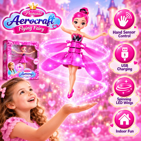 PLIXO Magical Flying Fairy Princess Doll | Hand Sensor Flying Toy, USB Rechargeable, Pink Princess Gift for Kids