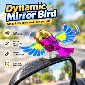 PLIXO Flying Bird Car Mirror Decoration – Wind-Powered Moving Wings, Colourful Bird Ornament with Suction Cup for Cars & Bikes
