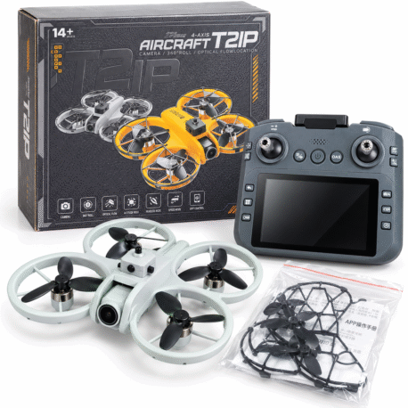 T2IP Camera Drone with LCD Screen Remote Controller | 360° Flip, Optical Flow Stabilization, 4-Axis Quadcopter | Ages 14+