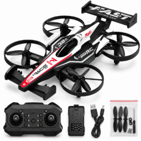 FAST Racing Stunt Flying Car Drone | 2-in-1 RC Flying & Driving Toy | 2.4GHz Remote Control, 4-Propeller Racing Design | Ages 14+