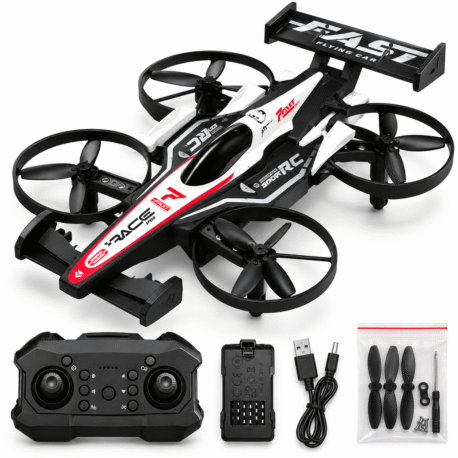 FAST Racing Stunt Flying Car Drone | 2-in-1 RC Flying & Driving Toy | 2.4GHz Remote Control, 4-Propeller Racing Design | Ages 14+