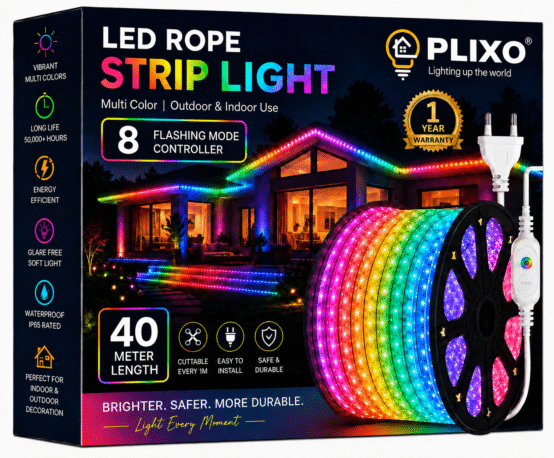 40 Meter RGB Multicolour LED Rope Strip Light | 8 Flashing Modes, Flexible Decorative Lighting for False Ceiling, Bedroom, Home, Balcony & Outdoor Decoration