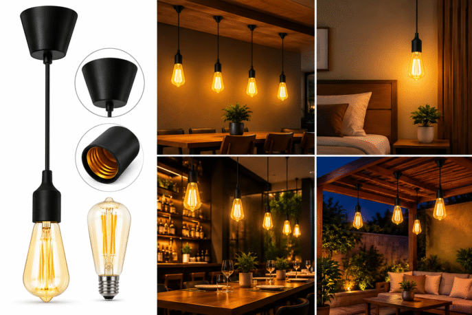 Premium LED Hanging Pendant Light Combo – Bulb + Holder | Stylish Home & Café Décor